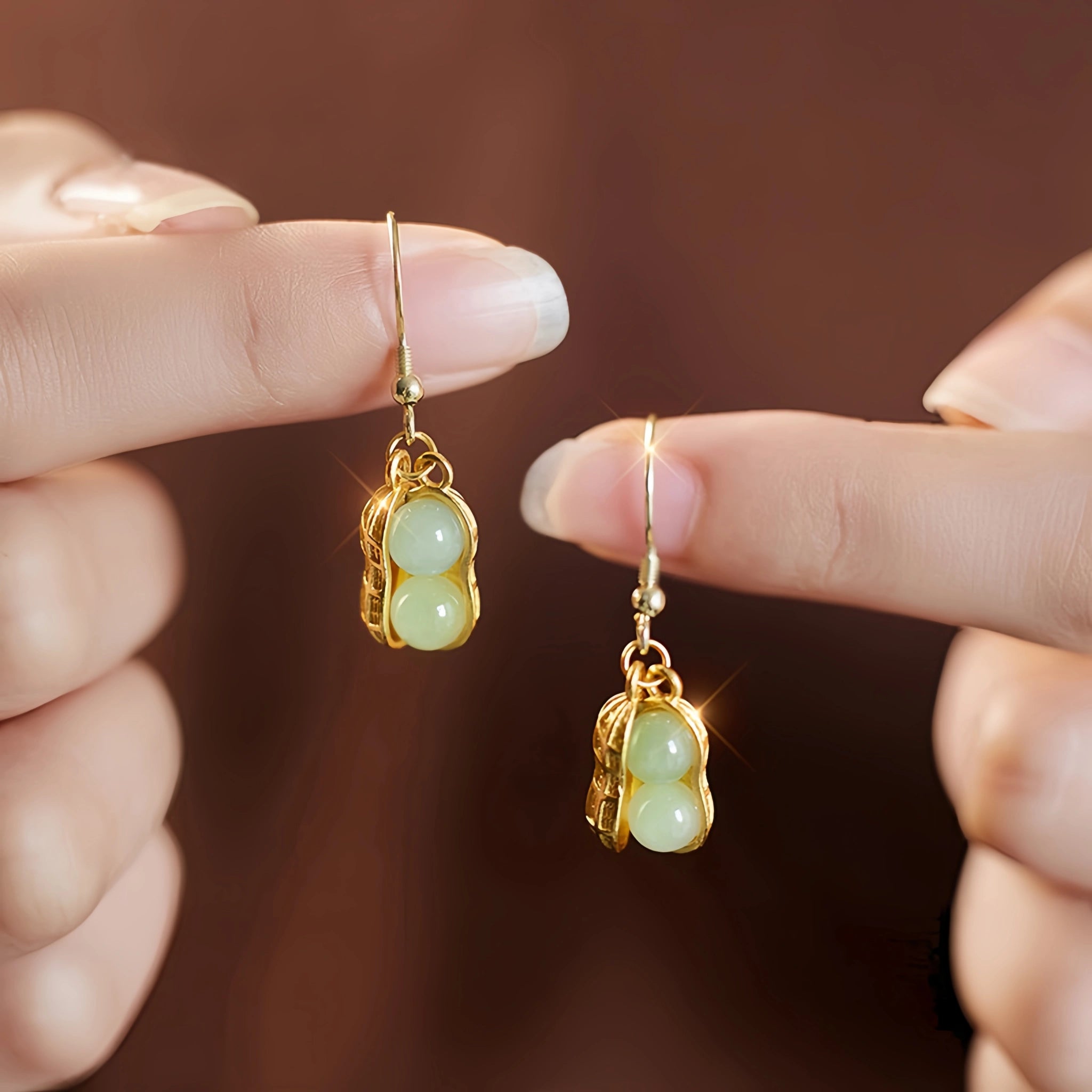 Natural Hetian Jade Peanut Bracelet Necklace Earrings Set