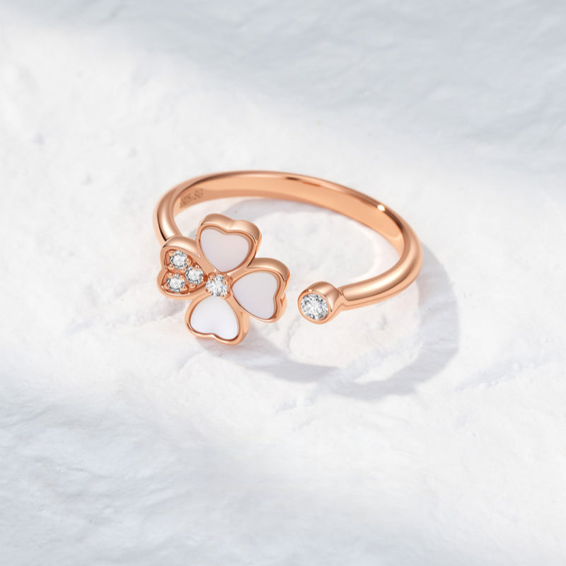 Bague Cœur Trèfle à quatre feuilles en Or Rose — Chanceux de t'avoir rencontrée, mon Seul et Unique Amour