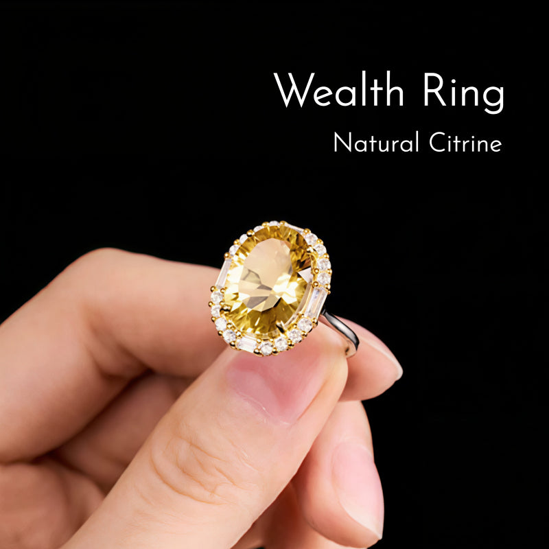 Big Natural Crystal Attract Wealth Citrine Ring