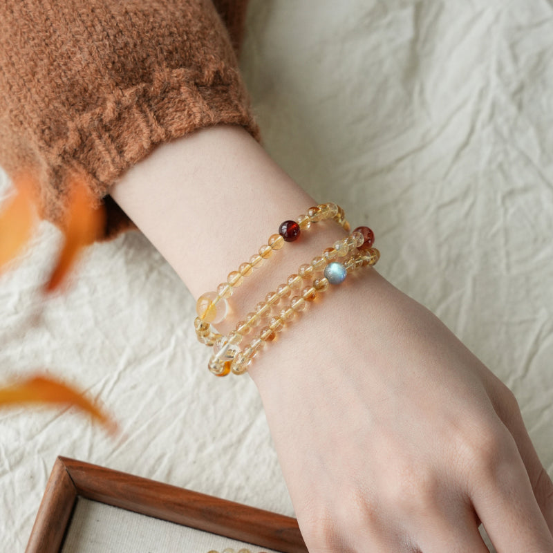 Natural Yellow Phantom Citrine Mixed Gem Multi-Loop Wealth Bracelet - Boost Steady Income & Career