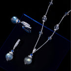 Ensemble Collier et Boucles d'Oreilles Pierre de Lune Grise & Quartz Transparent – Apaise les Émotions, Purifie l'Aura