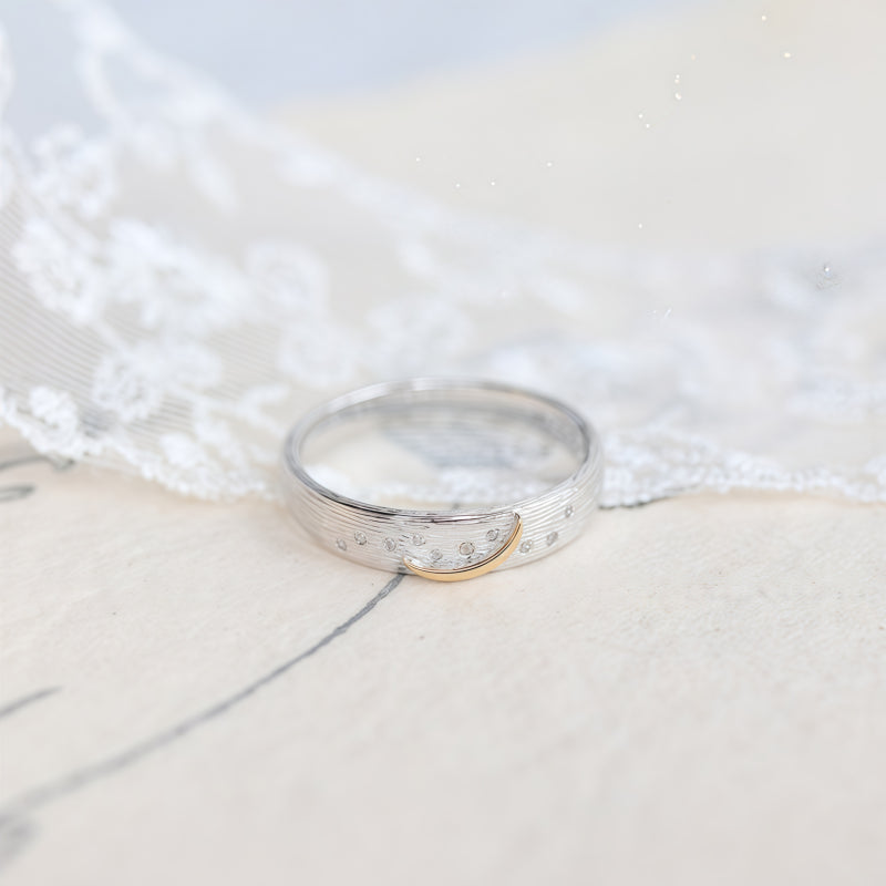 Two Tone Brushed Star Moon Band Ring