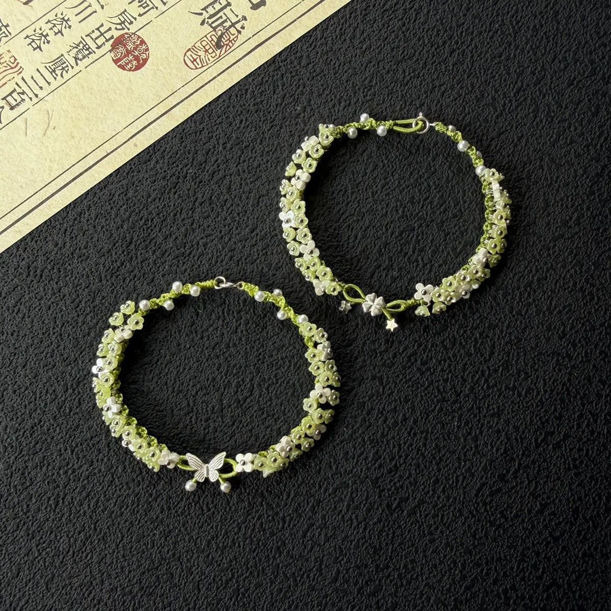 S925 Sterling Silver Four Leaf Clover & Butterfly Handmade Braided Bracelet - Luck & Transformation Energy