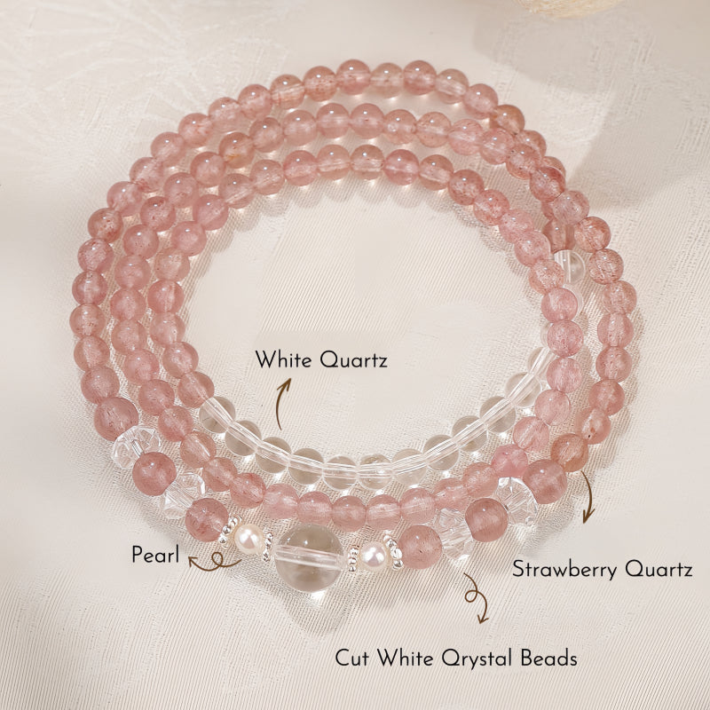 Natural White Crystal Strawberry Crystal Multi Circle Bracelet