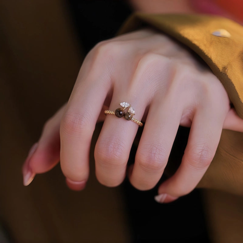 Natural Tiger Eye Cherry Wealth Open Ring - Girls Lucky Gift