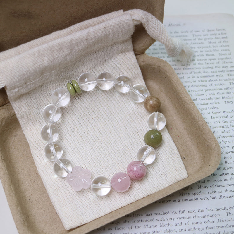 Clear Quartz Sakura Rose Quartz Bracelet – Purify, Attract Romance, Boost Relationships