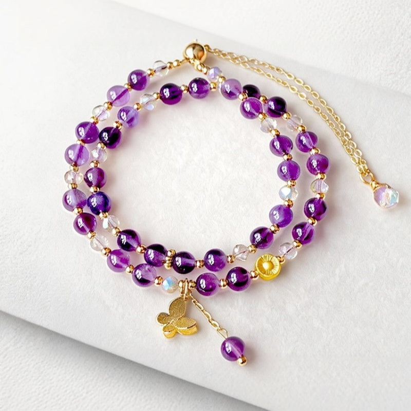 Citrine & Amethyst Double-Layer Bracelet - Attract Wealth, Boost Luck, Layer for Career Success