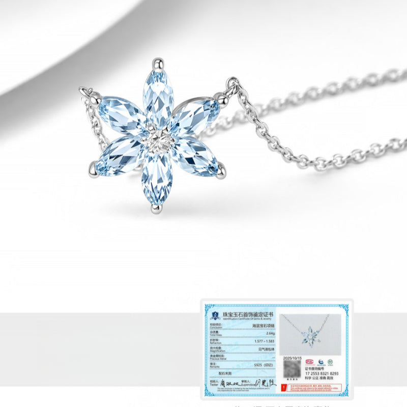 Natural Aquamarine Flower Necklace · Calm Your Energy