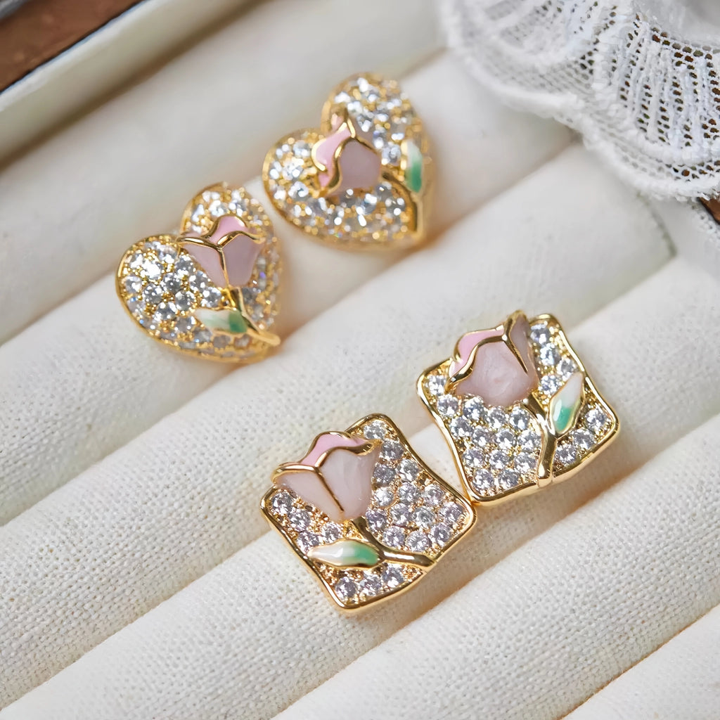 Rose Pink Necklace/Bracelet/Ring/Earrings Set - Sincere Romantic Love
