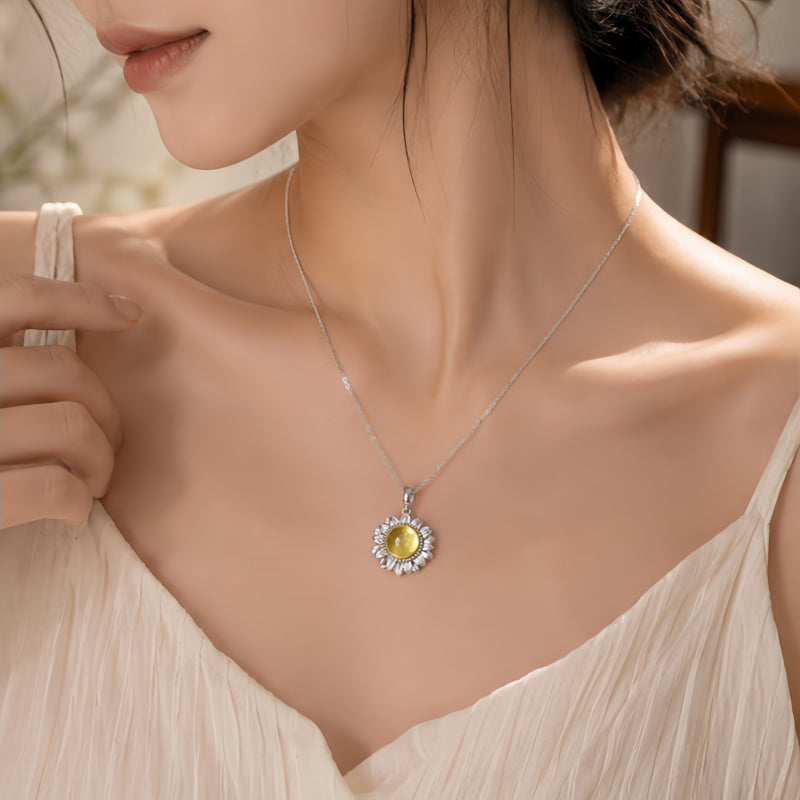 Natural Citrine Daisy Necklace – Attract Wealth & Career, Sunshine Energy