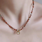 Collier en pierre naturelle Œil de tigre, ras de cou style tableau à l'huile vintage