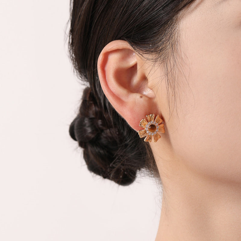 Boucles d'oreilles Œil de tigre naturel — Cadeau pour filles Maillard Little Daisy