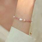 Soft Pink Tourmaline and Natural Pearl Bracelet - Peaceful and Optimistic Energy