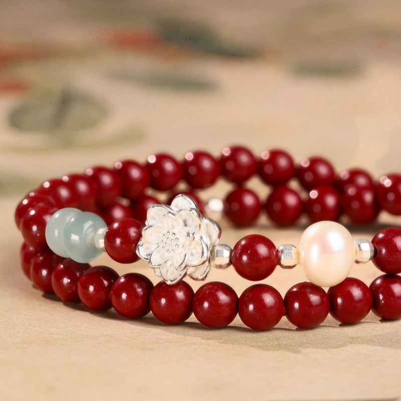 Lotus Natural Cinnabar Bracelet - Grow Through What You Go Through