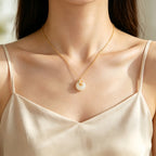 Hetian Jade Floral Donut Necklace - Peace Charm with Floral Motif