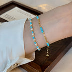 Natural Turquoise & Pearl Stackable Bracelet - Ease Stress & Vintage Elegant Vibe