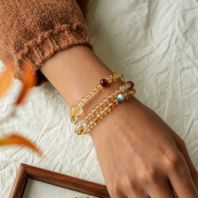 Natural Yellow Phantom Citrine Mixed Gem Multi-Loop Wealth Bracelet - Boost Steady Income & Career