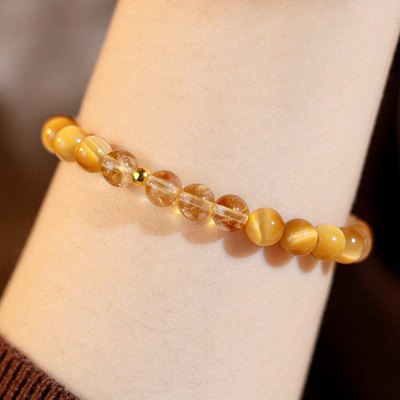 Golden Tiger Eye & Citrine Bracelet — 7A Grade Fortune Crystal Bracelet for Women
