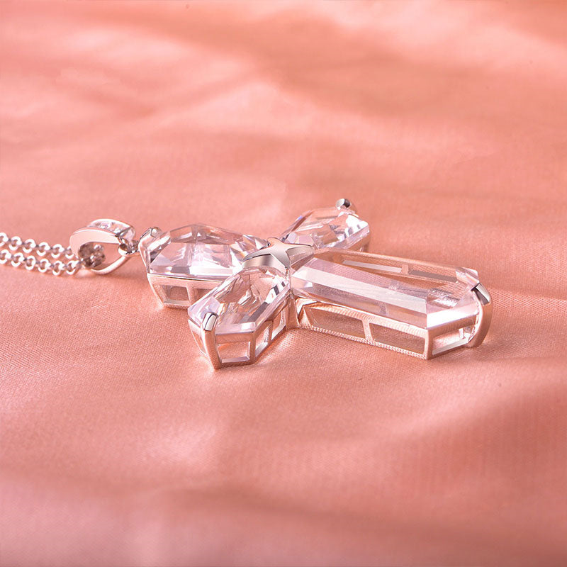 Divine Blessing Natural Clear Crystal Cross Necklace - The Master Healer Crystal