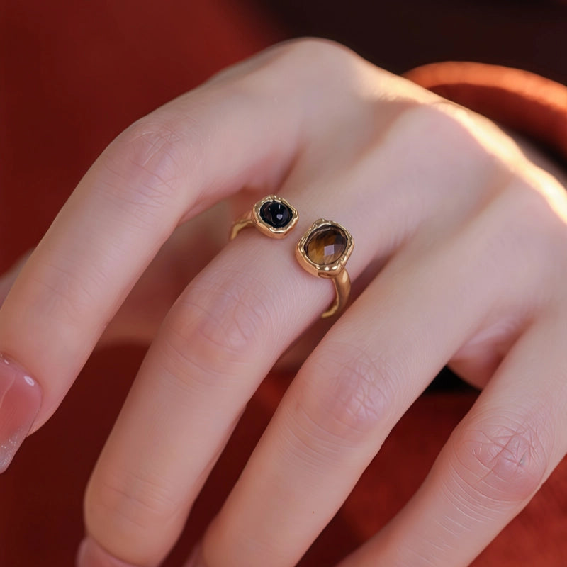 Bague en pierre Œil de Tigre naturel Rétro Melad Nouveau Luxe léger Design Sens Bague Courage