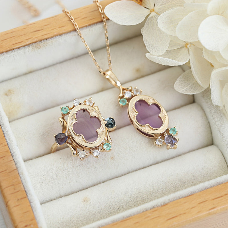 Amethyst Necklace & Ring Set - Attracts Supportive Connections