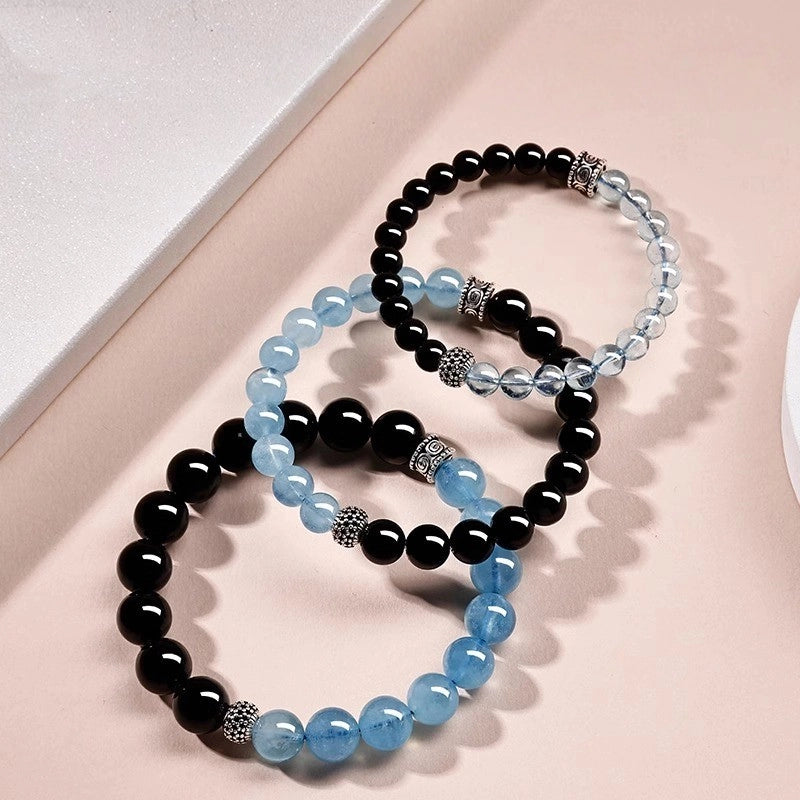 Ocean Healing Aquamarine & Obsidian Bracelet - Ocean Calm Meets Earth Protection