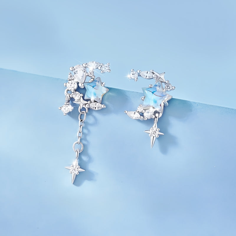 Starry Moon Dream Earrings, Light Luxury Asymmetric Earrings