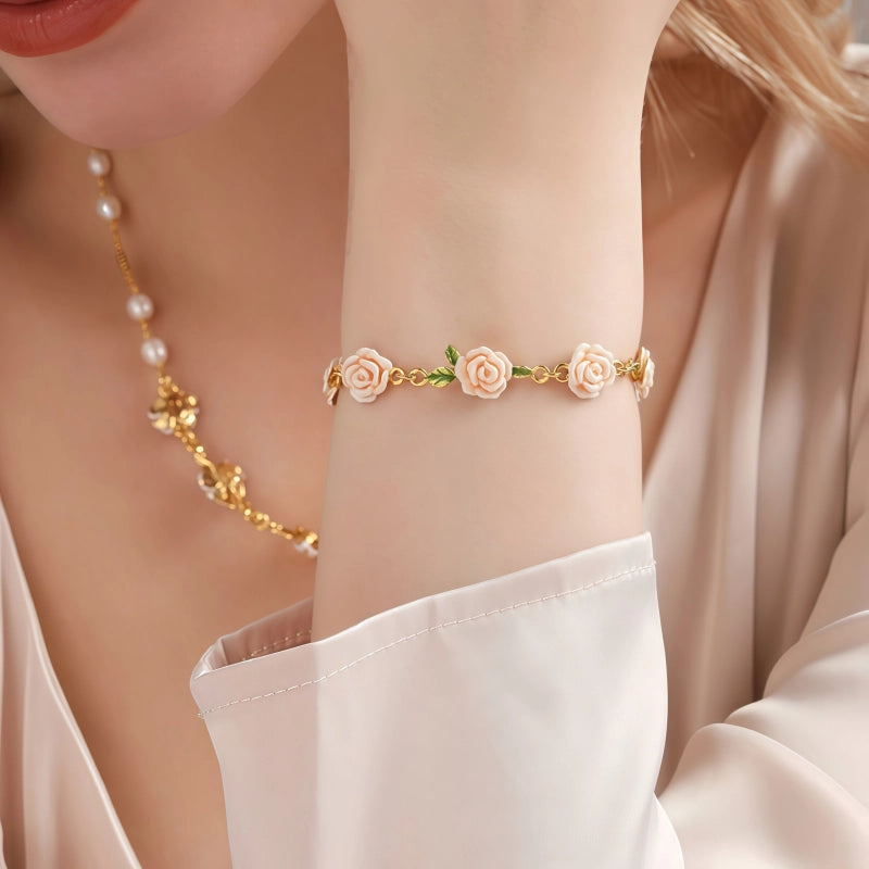 Bracelet Fleur de Luxe Perle Champagne Rose
