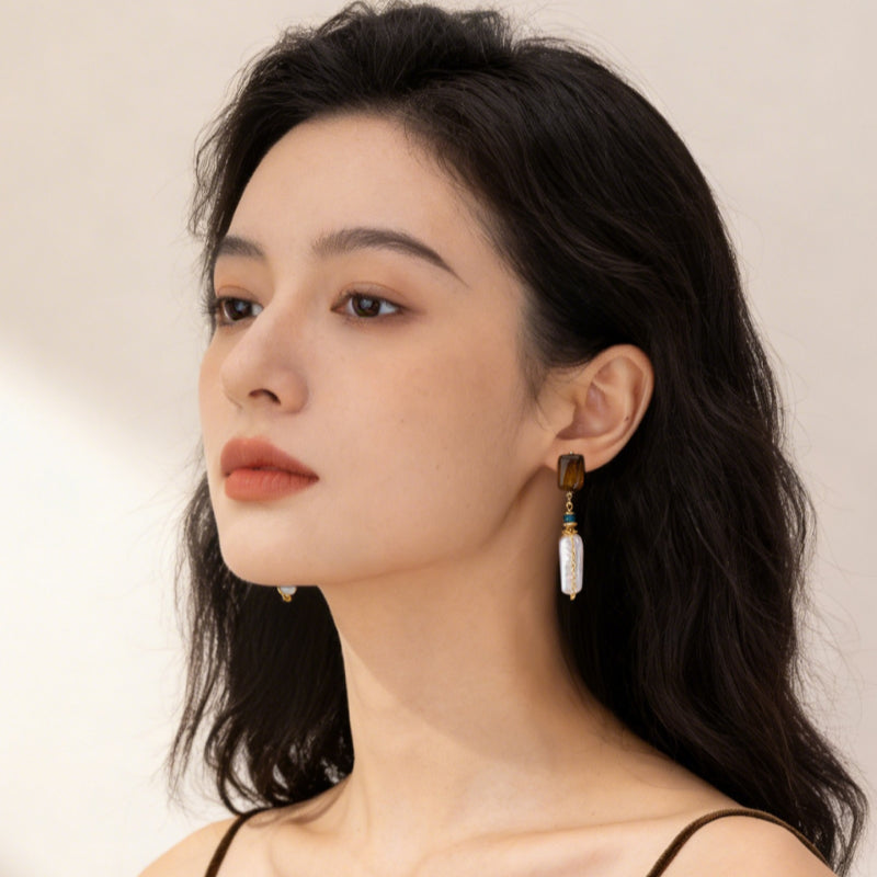 Baroque Pearl Natural Tiger Eye Earrings — Unique Style, Light Luxury & Premium
