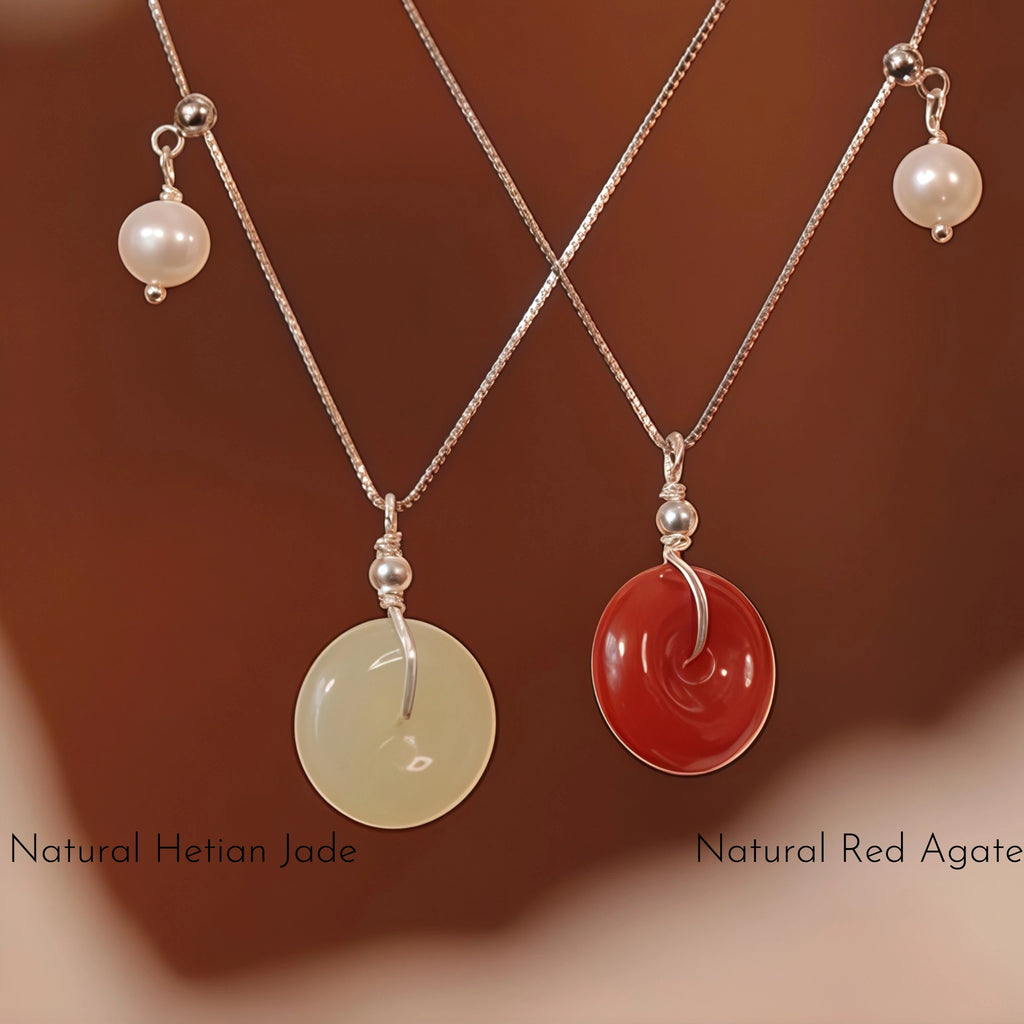 Natural Stone Ping An Kou Charm Necklace - Peace & Unity