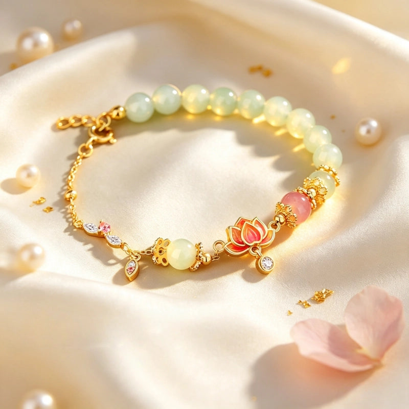 Bracelet en jade naturel de Hetian "Lueur intérieure" Lotus