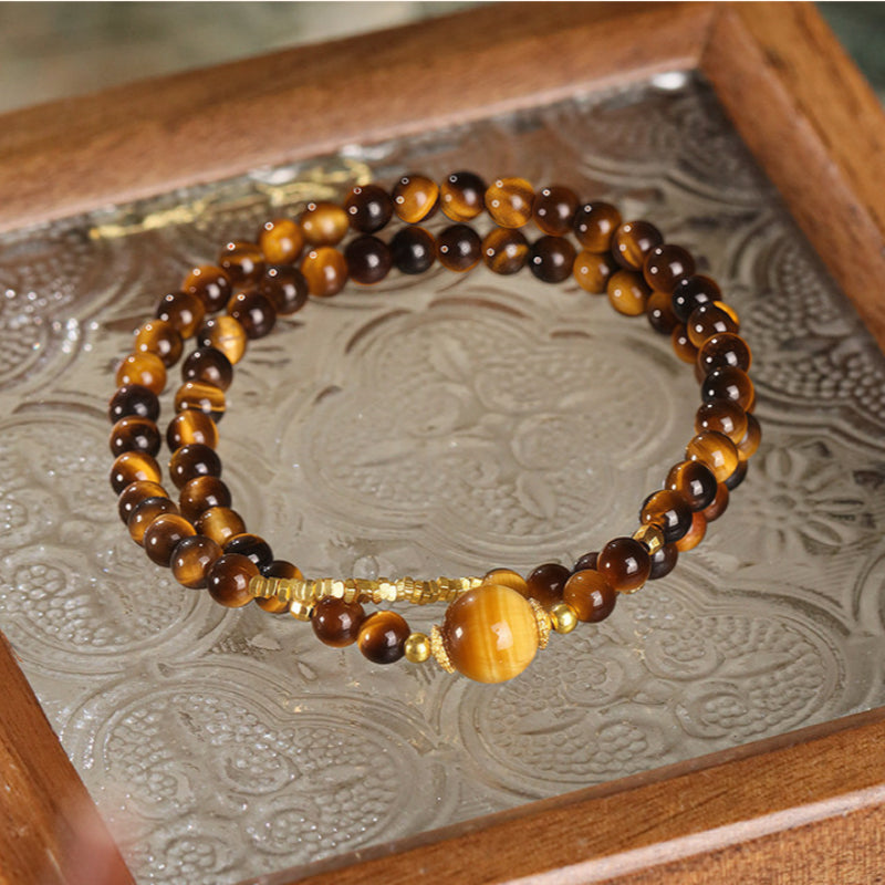 Natural Tiger Eye Stone Bracelet — Fortune-Attracting & Luck-Boosting Double Layer Stacked