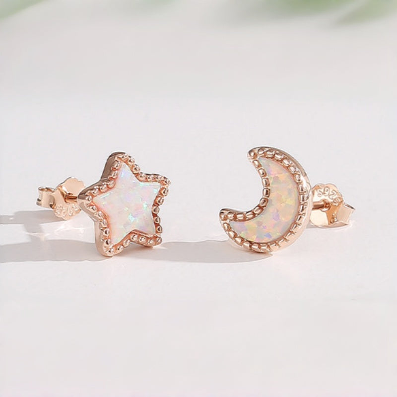 Moon Star Opal Rose Gold Earrings - Positive Energy Chase Negativity