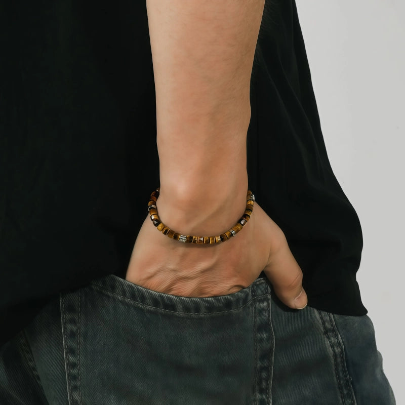 Natural Tiger Eye Stone Bracelet with Straight Cut and Fine Facet, Valentine's Day Gift for Boyfriend