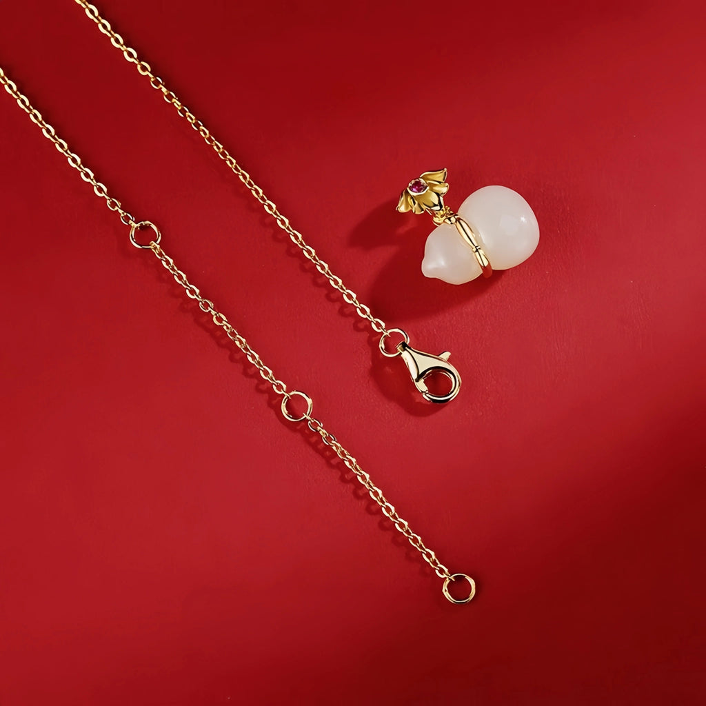 Nephrite Lotus & Gourd Necklace - Symbol of Purity and Blessings