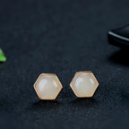 Natural Hetian Jade Hexagonal Ring & Earrings Set - Nurture Body & Soul