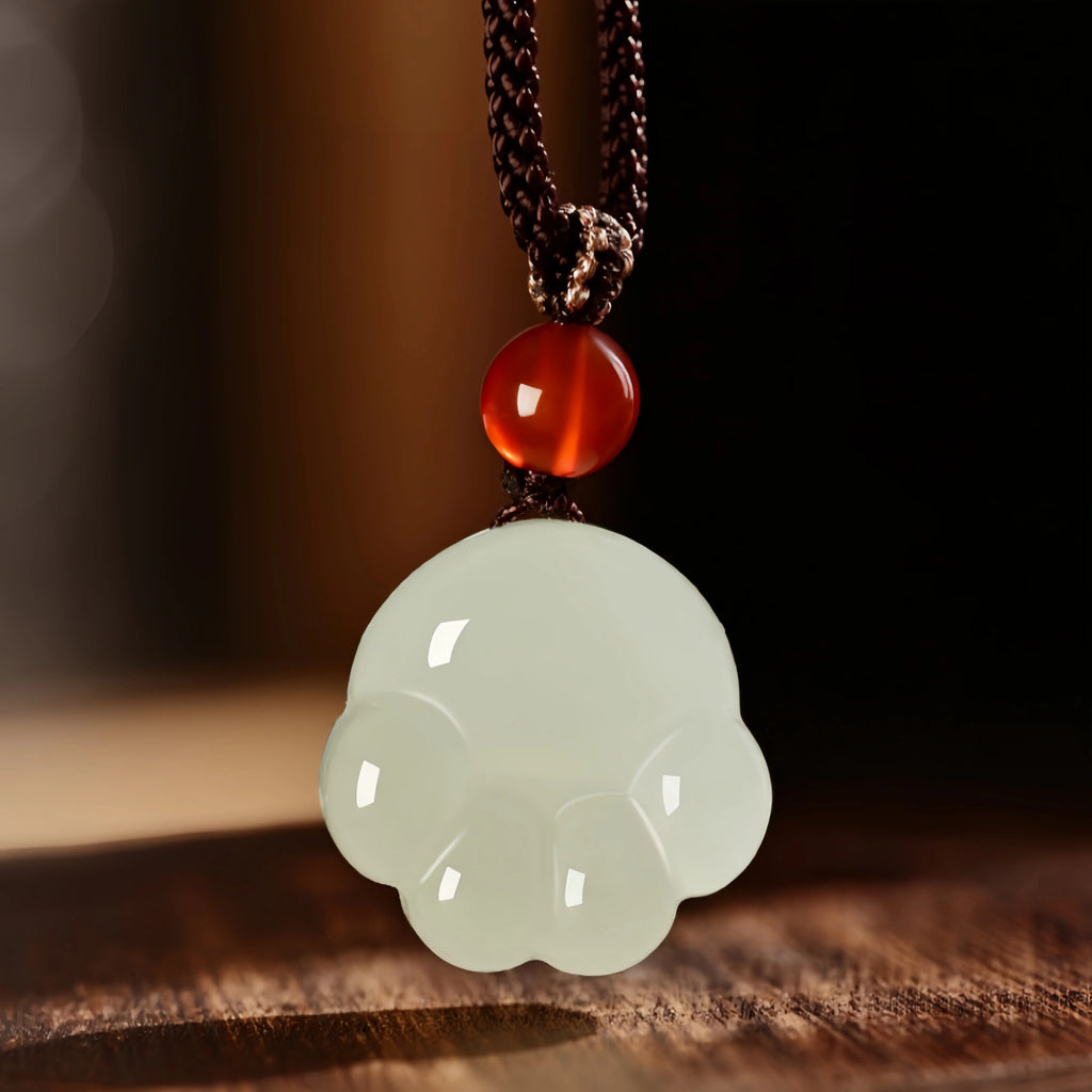 Hetian Jade Cat Paw Necklace - Cat Paw Charm for Gentle Protection