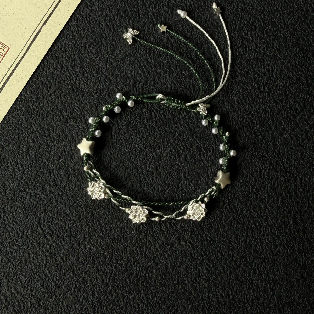 S999 Fine Silver Lotus Hand Braided Blue & Green Bracelet - Peace & Purification Energy