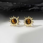 Unisex Sun Tiger Eye Stud Earrings — Unisex Niche Crystal for Fortune & Positive Energy
