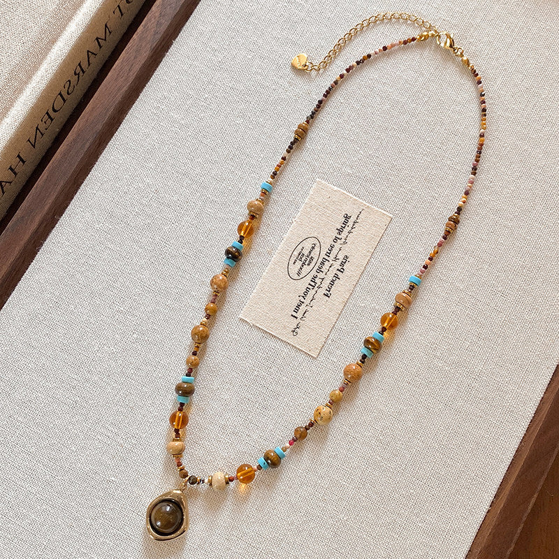 Natural Tiger Eye Stone Necklace — Bohemian Style, Essential for Vacation & Gifting