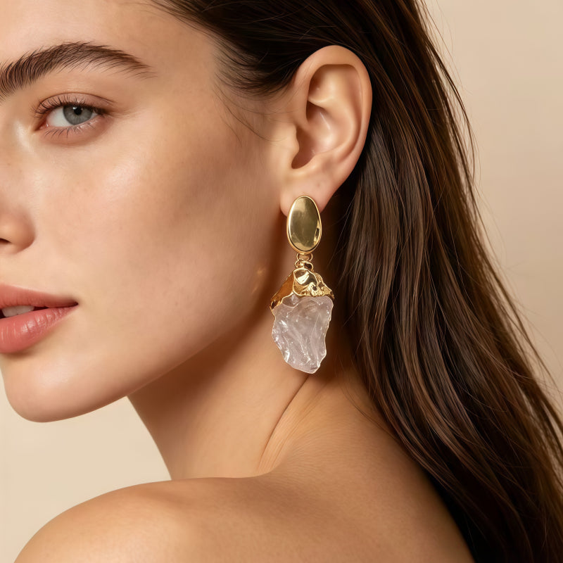 Boucles d'oreilles pendantes en quartz clair naturel