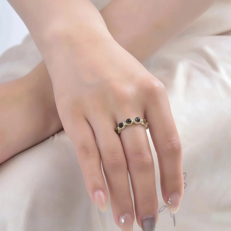 Natural Tiger Eye Stone Ring With Geometric Opening Ring - The Stone of Courage for Career Success