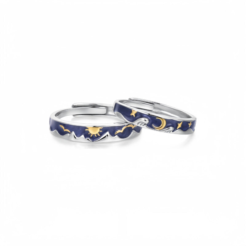 Starry Sky Sun Moon Couple Ring