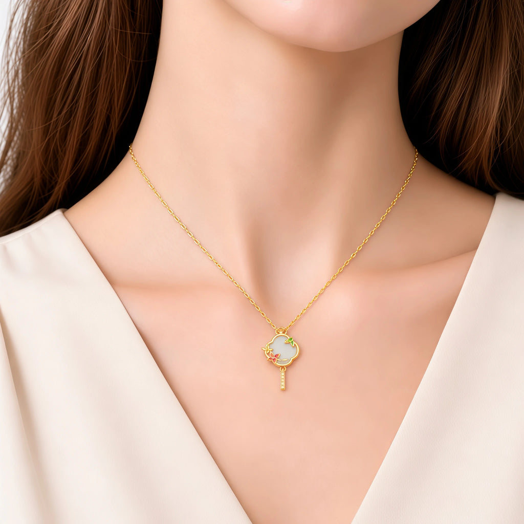 Blooming Begonia Hetian Jade Pendant Necklace - Joy & Good Fortune