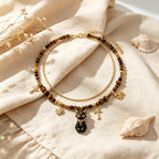 Natural Tiger Eye Stone Necklace — Double-Layer Ancient Egyptian Bastet Cat Goddess Protection
