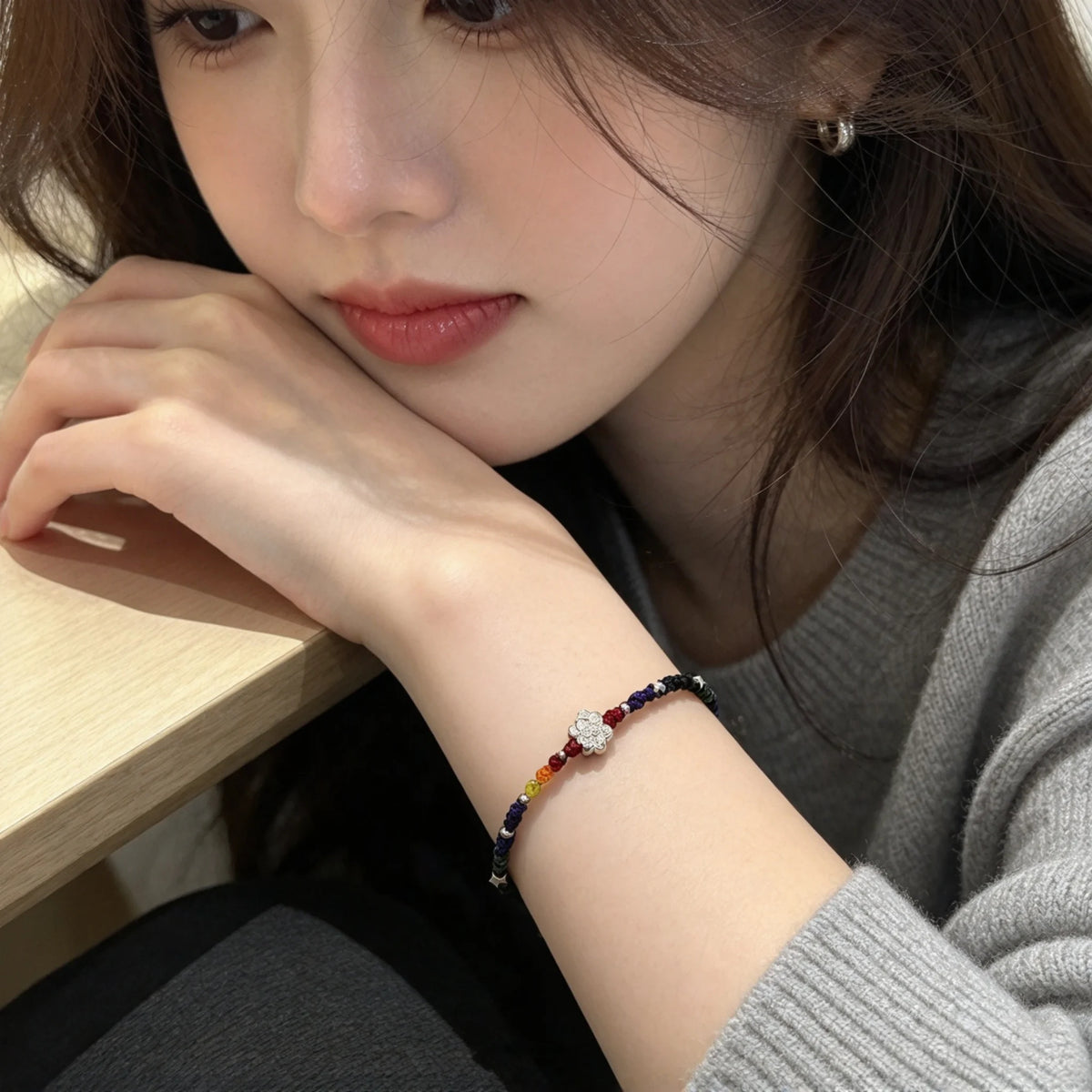 Rainbow Sterling Silver Lotus Braided Bracelet - For Harmonious Energy