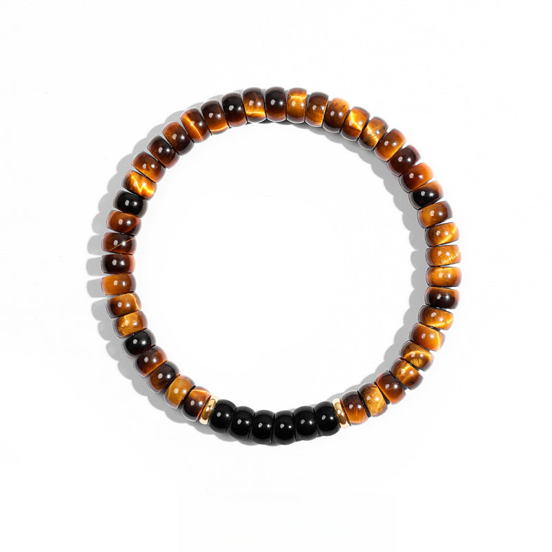 Natural Flat Disc Black Onyx & Tiger Eye Bracelet for Men - Attract Wealth & Stabilize Career, Valentine Gift for Boyfriend