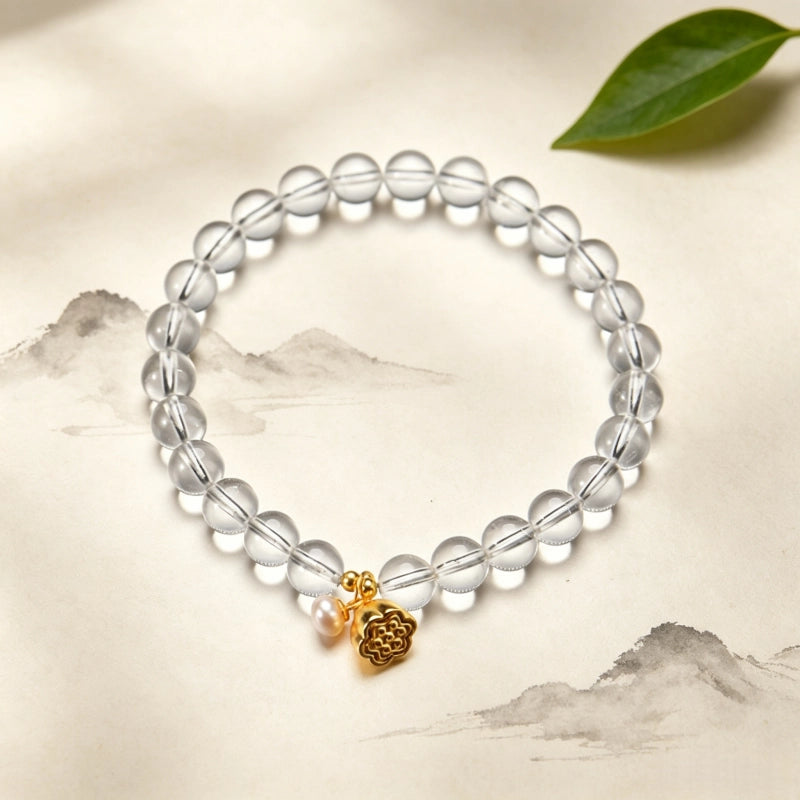 Bracelet Lotus en Cristal Clair – Protection Spirituelle et Mala Attire-Argent