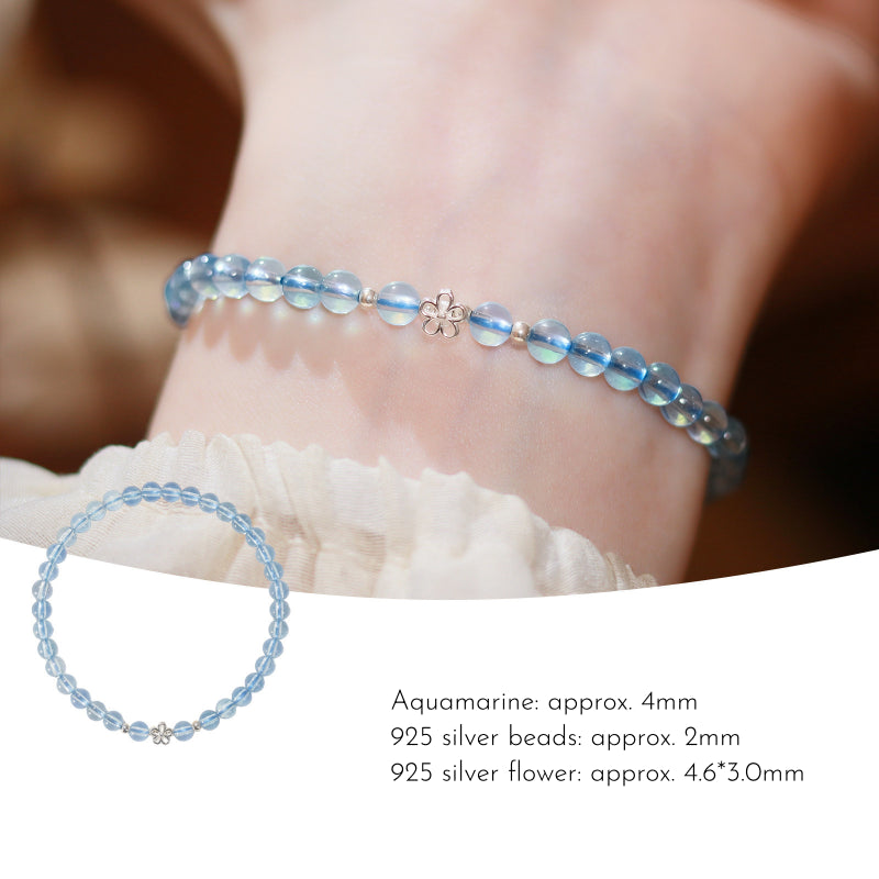 Aquamarine Sterling Silver Bracelet – Activate Throat Chakra, Clear Expression, Attract Benefactors
