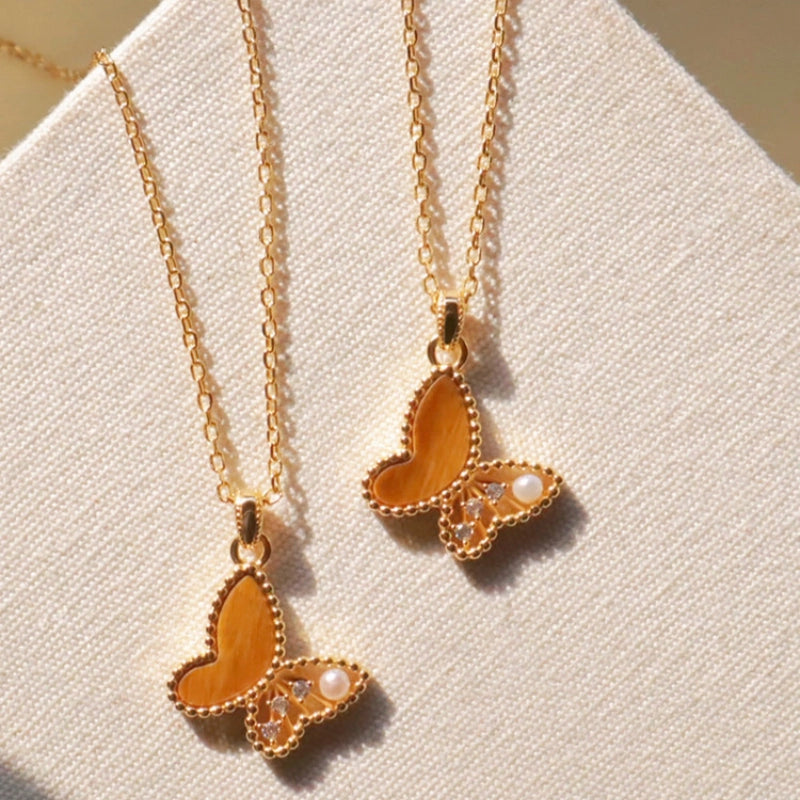 Collier Papillon en Œil de Tigre - Liberté et Succès